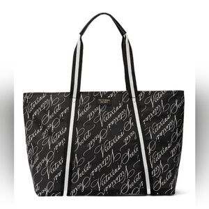 NEW Victoria's Secret Black and White Script TOTE BAG new in plastic